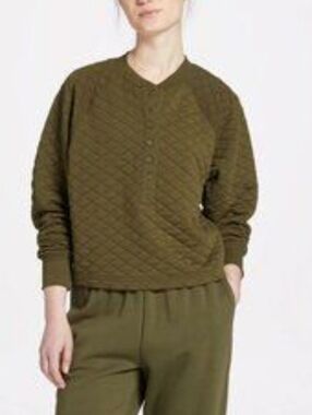 Dsg Quilted V-Neck Olive Green Women's Sweater